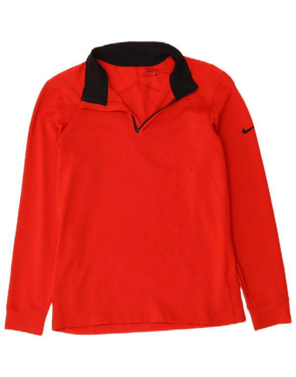 Nike Herren Dri Fit Zip Neck Top Langarm Klein Rot Polyester