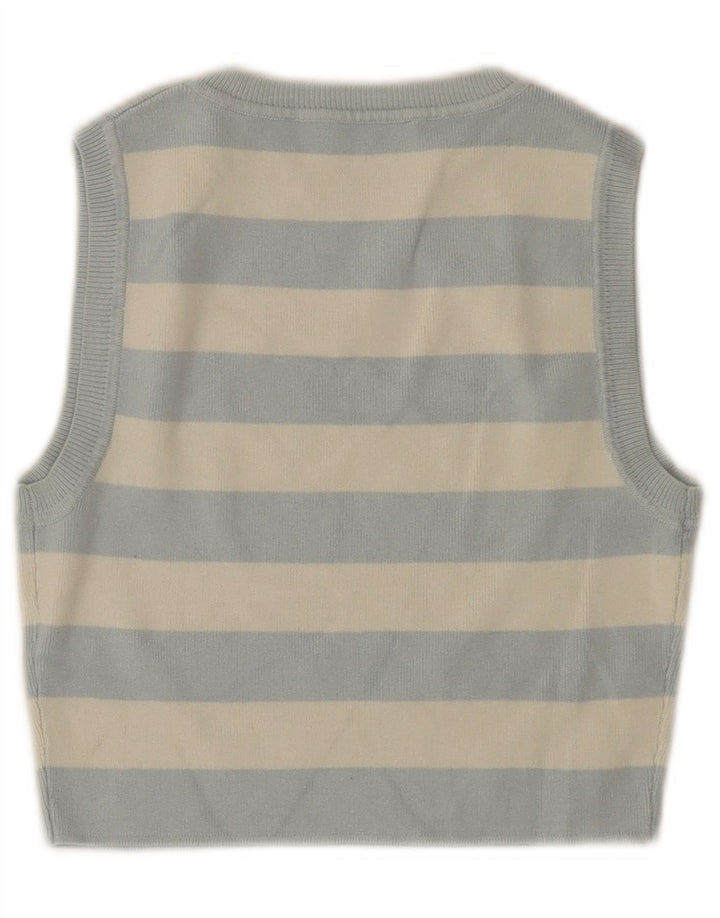 ZARA Damen Crop Vest Tank Top UK 12 Mittelblau gestreift Viskose