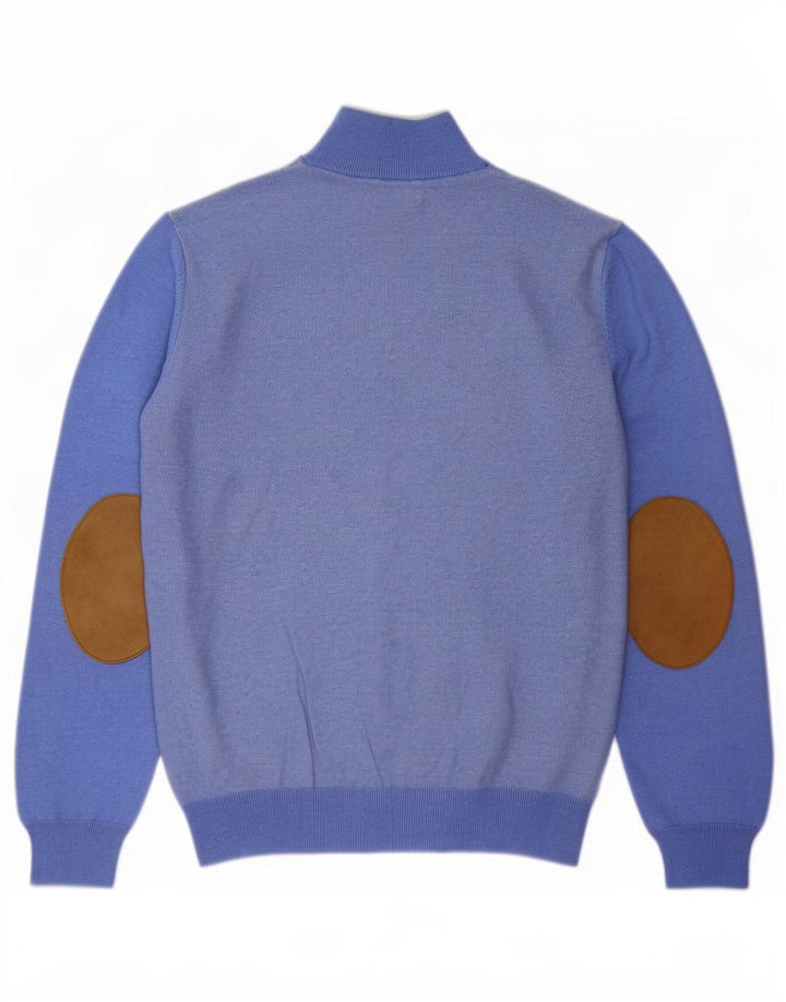 Massimo Dutti Herren-Pullover mit Reißverschluss am Hals, groß, aus blauer Baumwolle