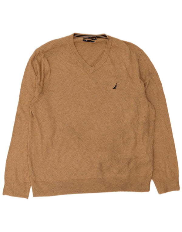Nautica Herren-Pullover mit V-Ausschnitt, XL, beige Baumwolle
