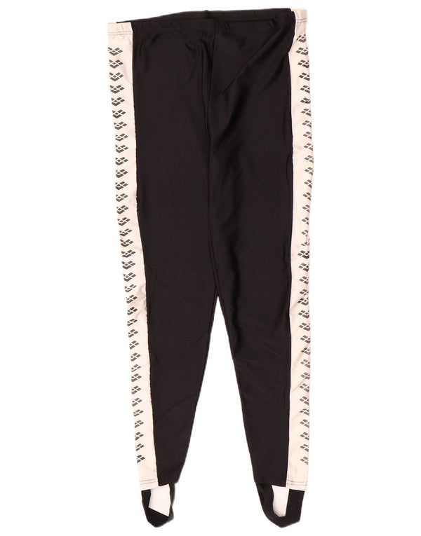 Vintage Damen Grafische Steigbügel-Leggings UK 18 XL Schwarzer Farbblock