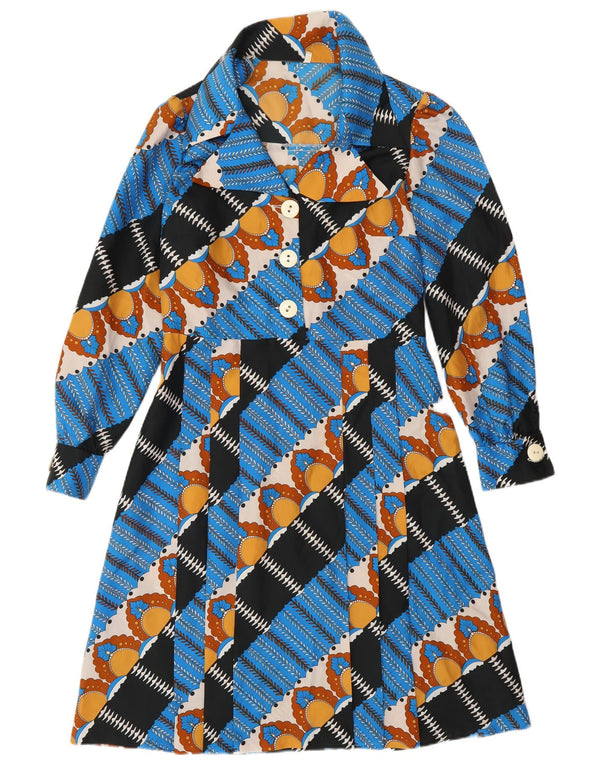 Vintage Damen A-Linie Kleid IT 44 Mittelblau Geometrisch
