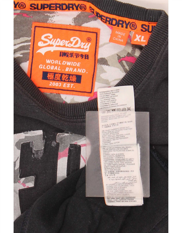 Superdry Herren Grafik-T-Shirt-Oberteil XL aus schwarzer Baumwolle
