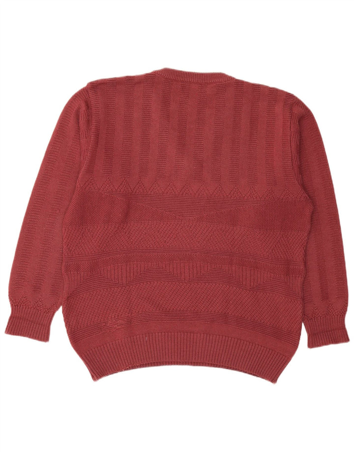 VINTAGE Mens V-Neck Jumper Sweater Large Burgundy Polyacrylic
