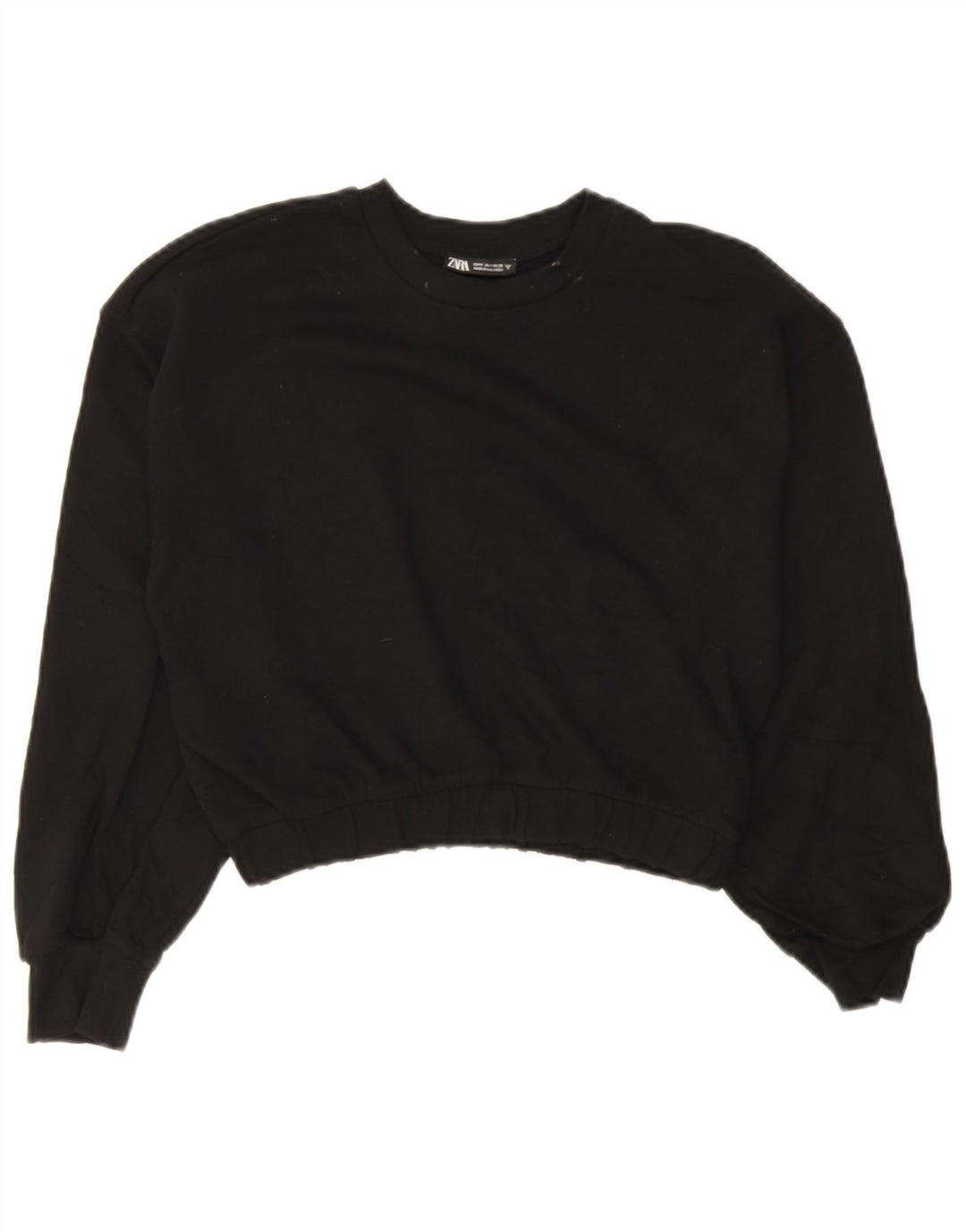 Zara Damen Crop Sweatshirt Pullover UK 14 Mittelschwarze Baumwolle