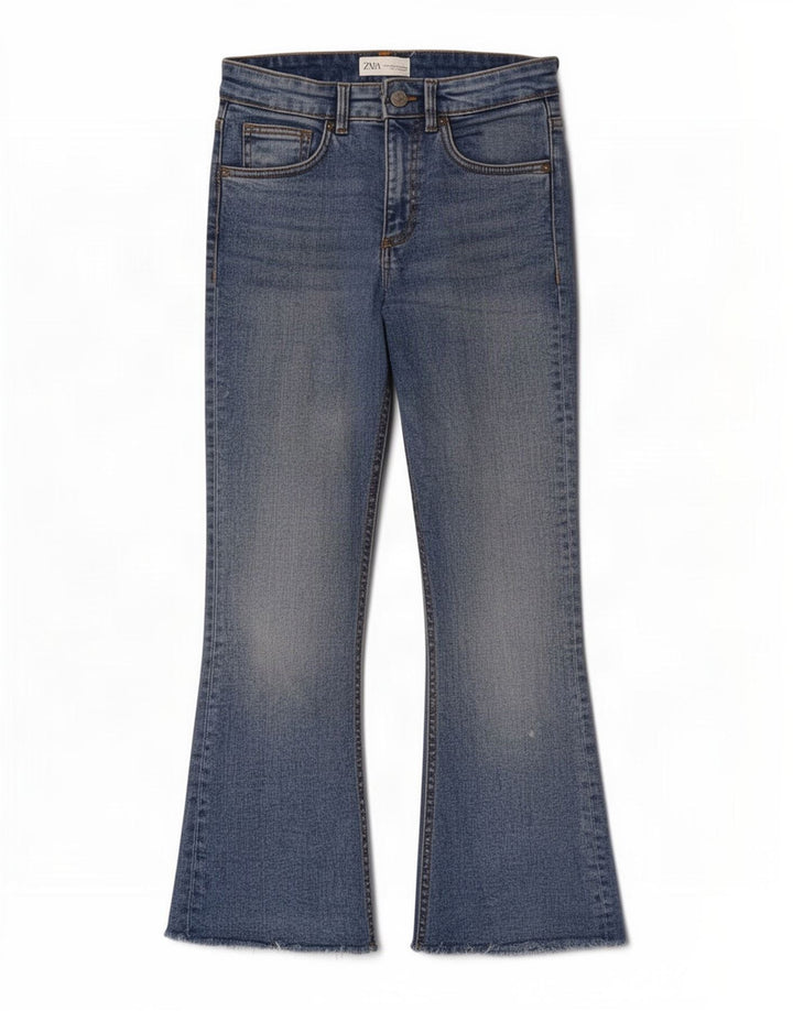 Zara Damen Schlagjeans EU 38 Small W26 L26 Blaue Baumwolle
