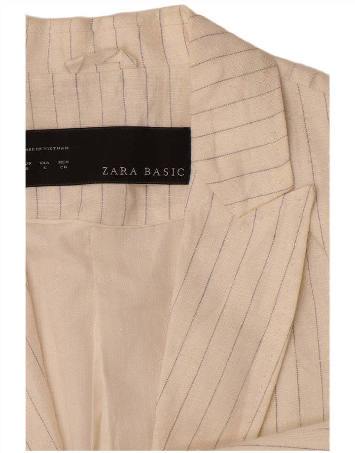 ZARA Damen-Blazerjacke mit 1 Knopf, Gr. 10, Größe S, cremefarbenes, gestreiftes Leinen