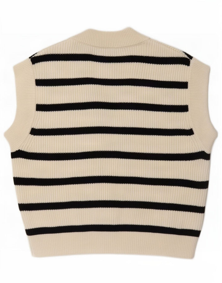 Zara Damen Weste Tank Top UK 14 Medium Off White Gestreiftes Polyester