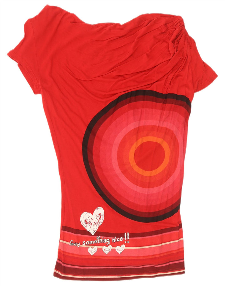 Desigual Damen Grafik-Blusenoberteil UK 12 Mittelrot Geometrisch