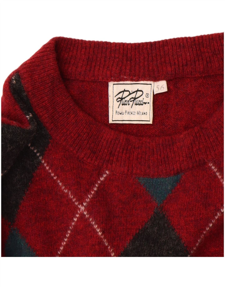 Rian Rucci Herren-Pullover mit Rundhalsausschnitt, Größe 56, XL, Rot Argyle/Diamant