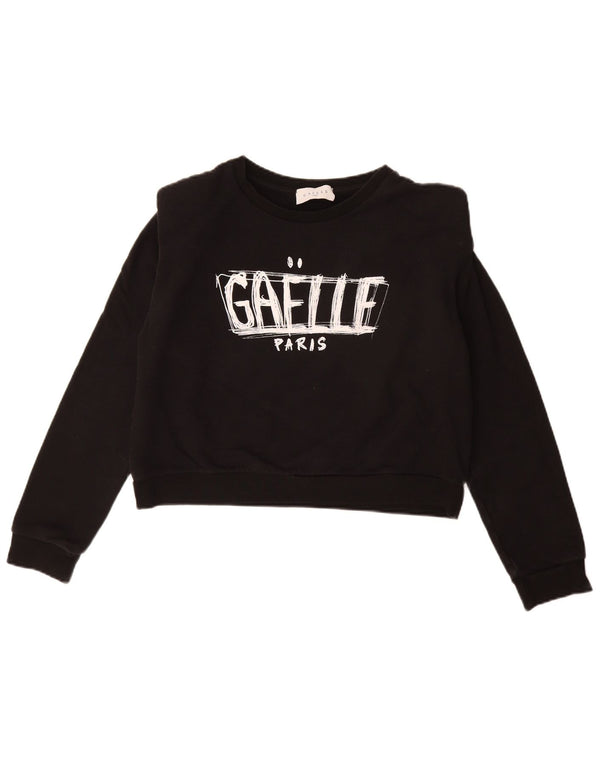 Gaelle Womens Crop Graphic Sweatshirt Pullover UK 14 Large Schwarz
