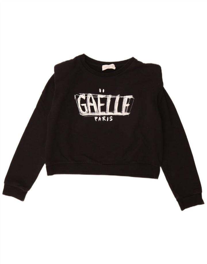 Gaelle Womens Crop Graphic Sweatshirt Pullover UK 14 Large Schwarz