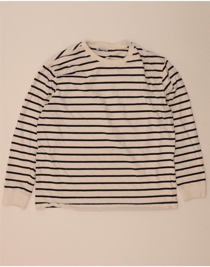 Zara Herren-Oberteil, langärmelig, 2XL, weiß gestreift, Baumwolle