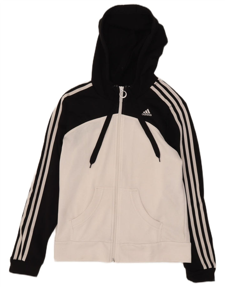 Adidas Damen Zip Hoodie Pullover UK 16 Large Weiß Colourblock Polyester