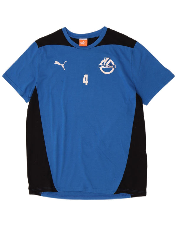 Puma Herren Grafik-T-Shirt-Oberteil, groß, blau, Farbblock, Polyester, Sport