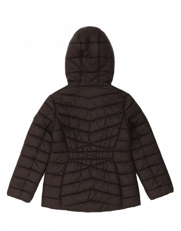 DKNY Girls Hooded Padded Jacket 7-8 Years Small Black Nylon