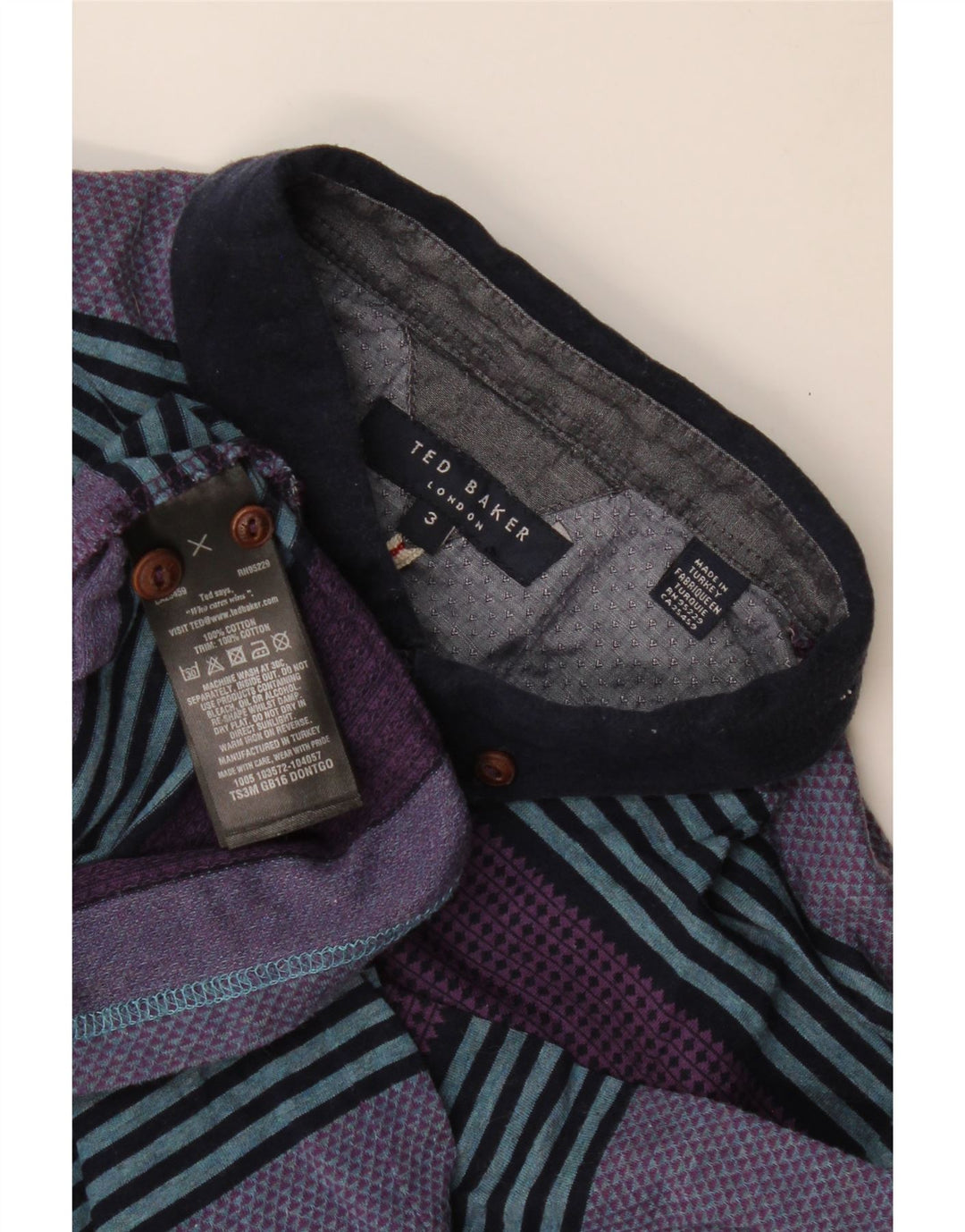 Ted Baker Herren-Poloshirt, Größe 3, mittelviolett, gestreift, Baumwolle