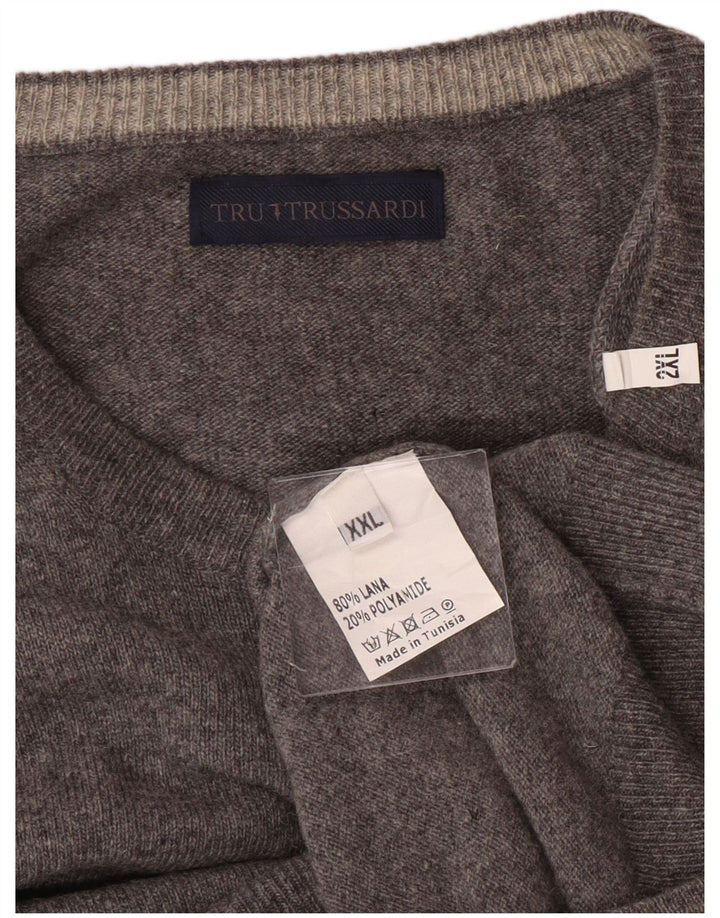Trussardi Herren-Pullover mit Rundhalsausschnitt, 2XL, graue Wolle