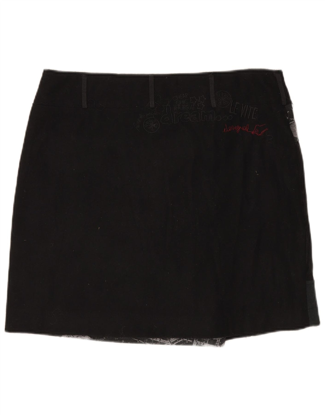 Desigual Damen Mini-Wickelrock EU 44 XL W35 Schwarze Patchwork-Wolle
