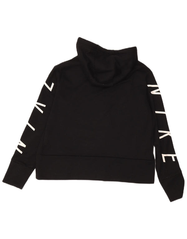NIKE Womens Crop Graphic Hoodie Pullover UK 14 Mittelschwarzes Polyester
