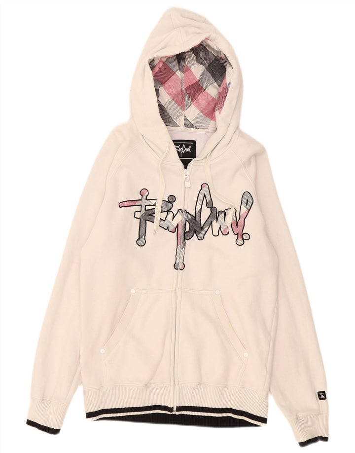 Rip Curl Herren-Kapuzenpullover mit grafischem Reißverschluss, Größe S, weiße Baumwolle