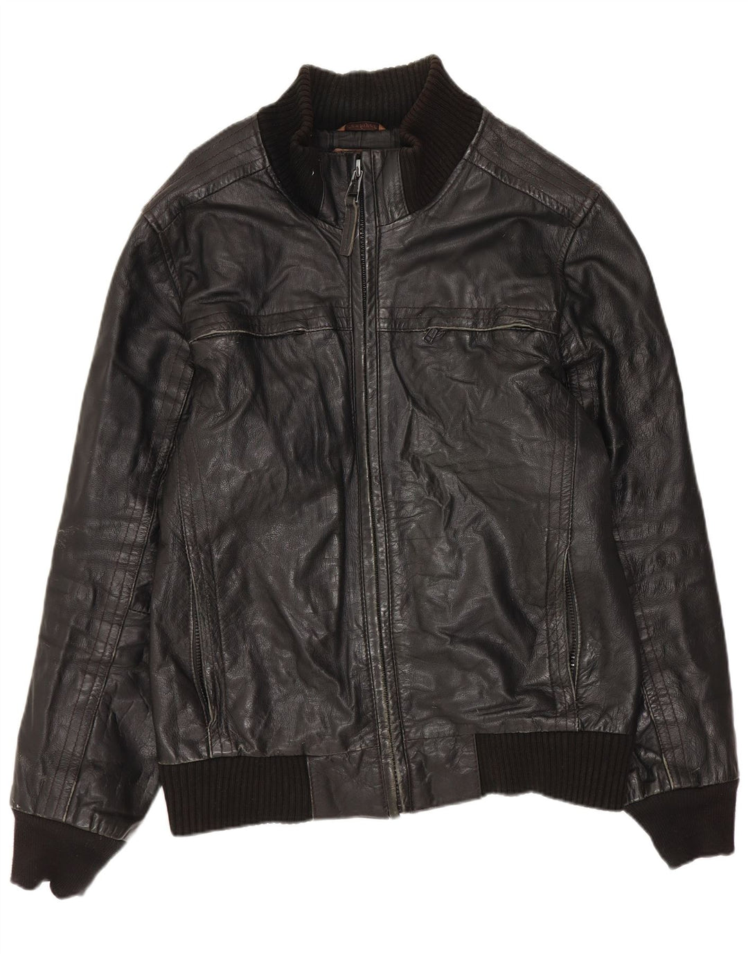Conbipel Herren Lederjacke IT 46 Small Schwarzes Leder