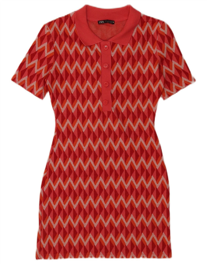 Zara Damen Polokleid UK 10 Small Red Chevron