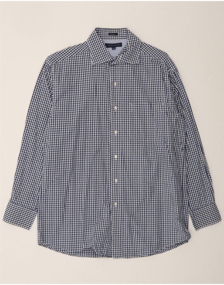 TOMMY HILFIGER Mens Regular Fit Shirt Size 15 1/2 Medium Navy Blue Check Vintage Tommy Hilfiger and Second-Hand Tommy Hilfiger from Messina Hembry 