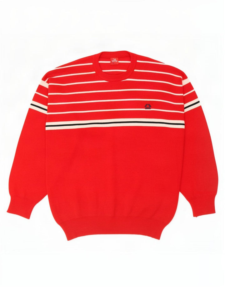 Vintage Herren-Pullover mit Rundhalsausschnitt, mittelrot, gestreift, Wolle
