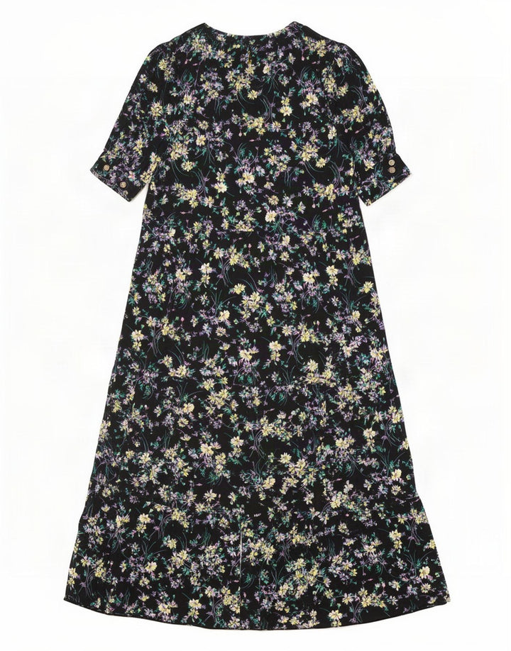 Marks & Spencer Damen Maxikleid UK 12 Mittelschwarze Viskose mit Blumenmuster