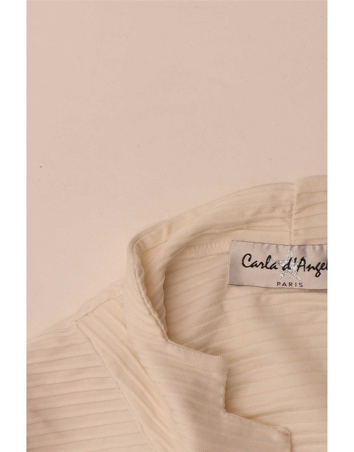 Vintage Damen LangarmBluse Top UK 14 Mittelweißes Polyamid