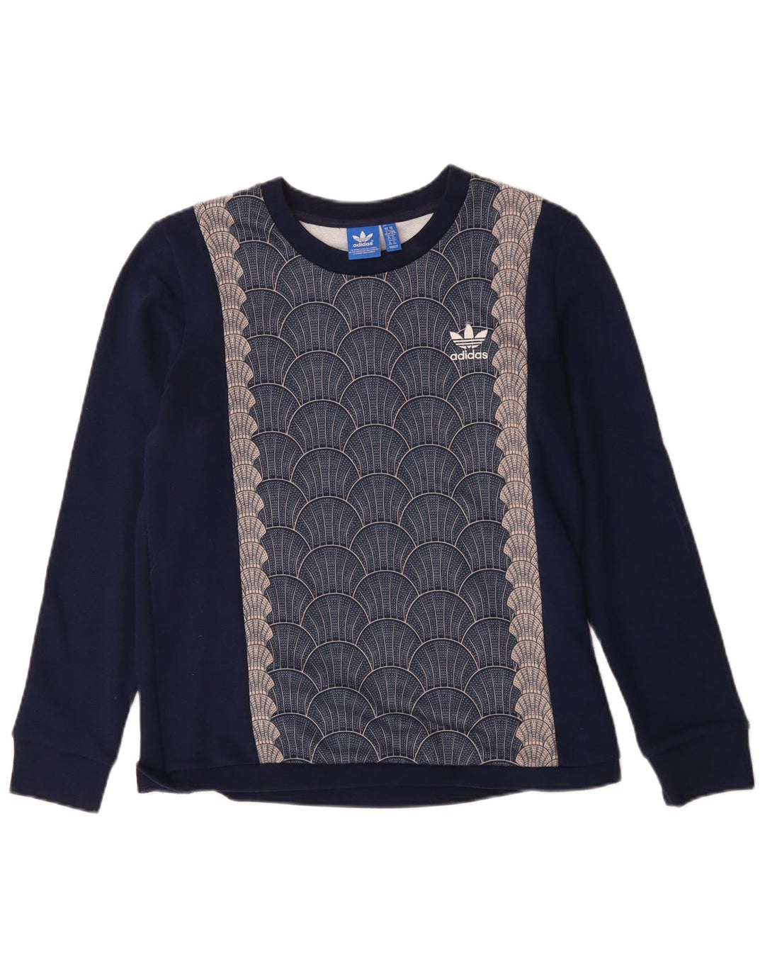 ADIDAS Damen Grafik-Sweatshirt-Pullover UK 14 Medium Navy Blue Geometrisch