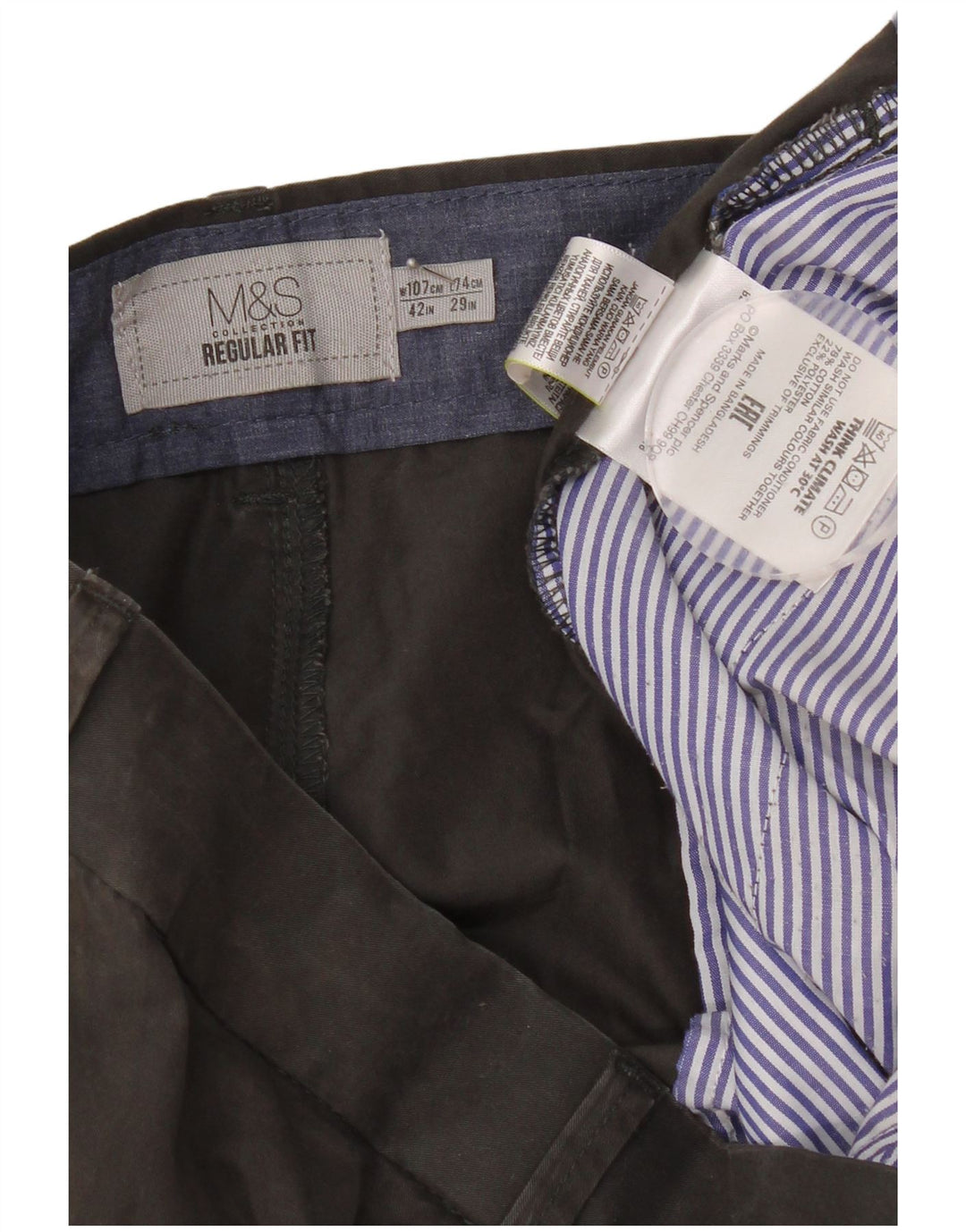 Marks & Spencer Herren-Chinohose mit normaler Passform, W42, L29, graue Baumwolle
