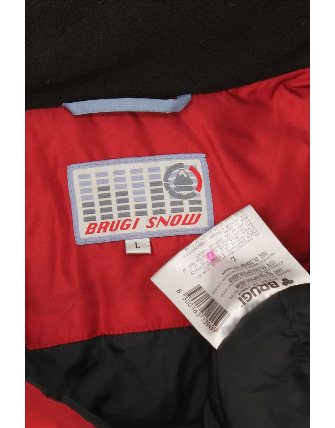 Brugi Herren-Skijacke mit Kapuze, UK 40, großes rotes Colourblock-Nylon