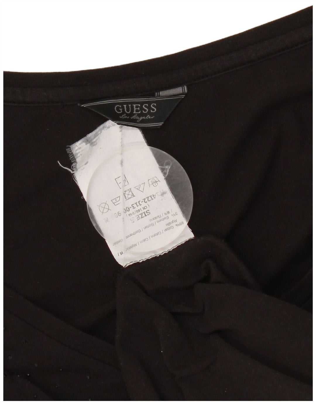 Guess Damen-Top mit Grafik, langärmlig, UK-Größe 8, Größe S, Schwarz, Baumwolle