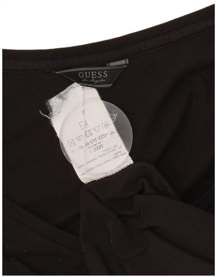 Guess Damen-Top mit Grafik, langärmlig, UK-Größe 8, Größe S, Schwarz, Baumwolle