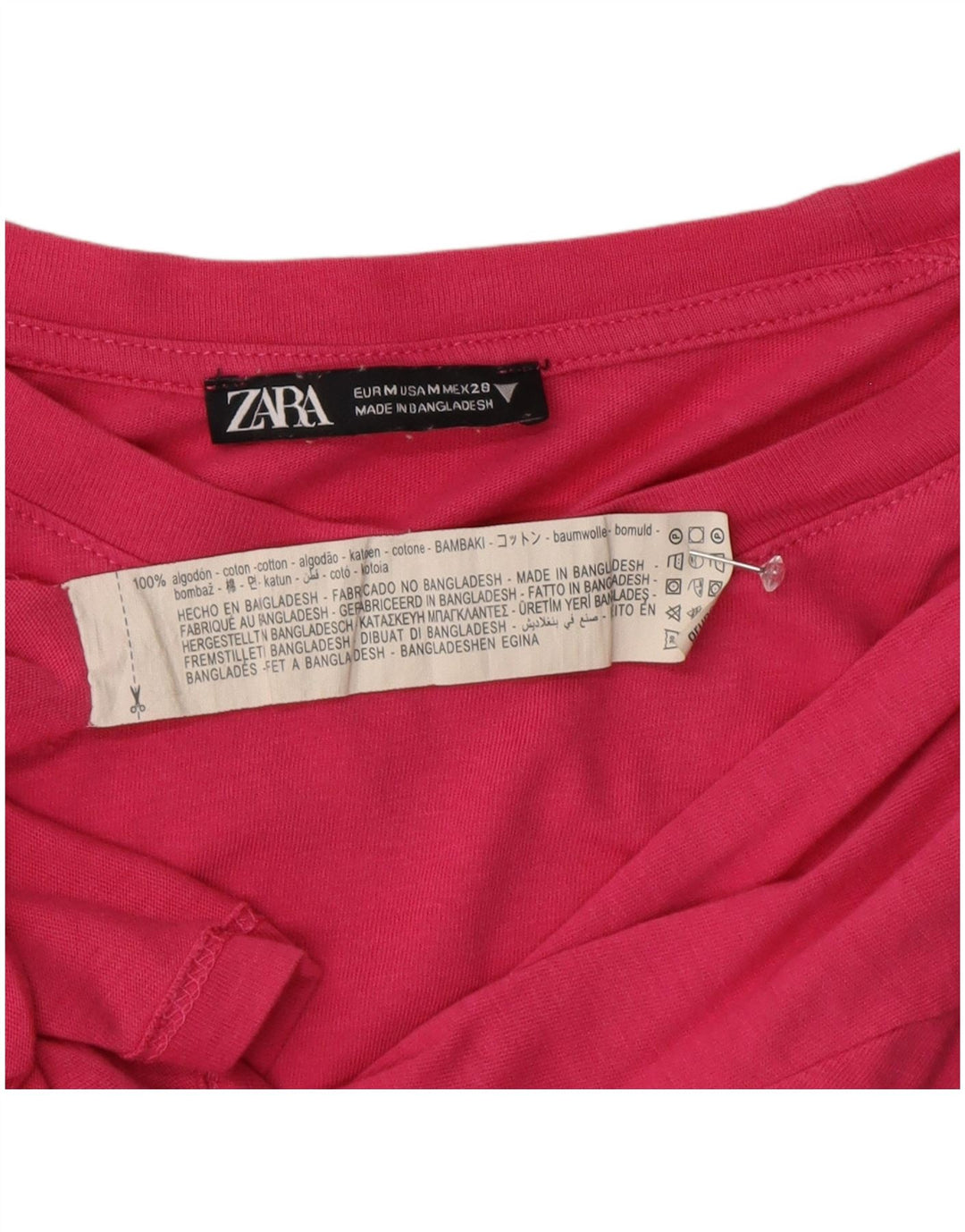 Zara Damen T-Shirt Top UK 14 Mittelrosa Baumwolle