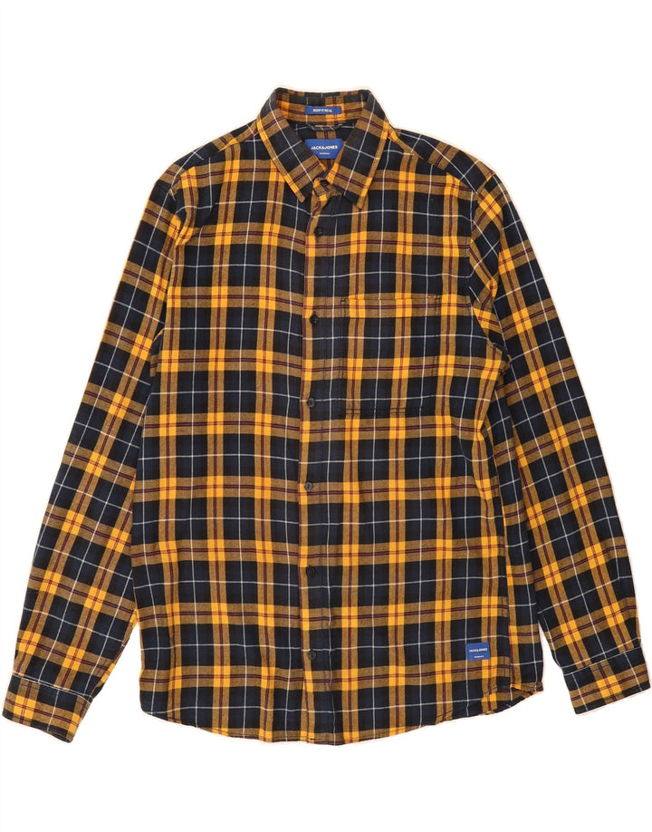 JACK & JONES Mens Flannel Shirt Large Yellow Check Cotton Vintage Jack & Jones and Second-Hand Jack & Jones from Messina Hembry 