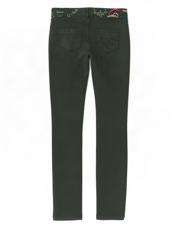 Desigual Damen Graphic Slim Jeans W28 L33 Grüne Baumwolle