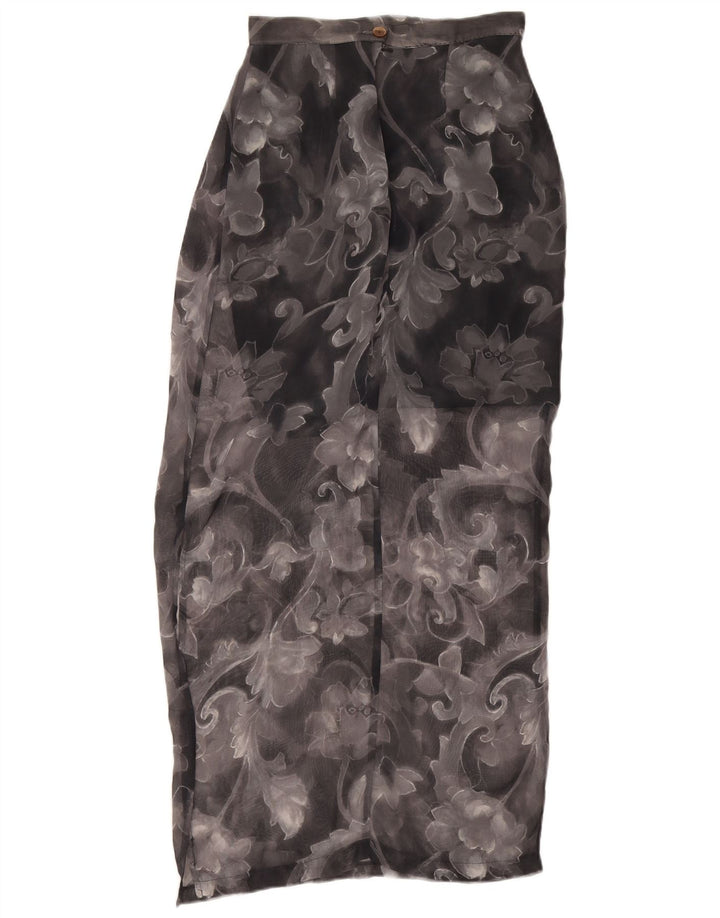 Vintage Damen Midirock W26 Small Schwarz Floral