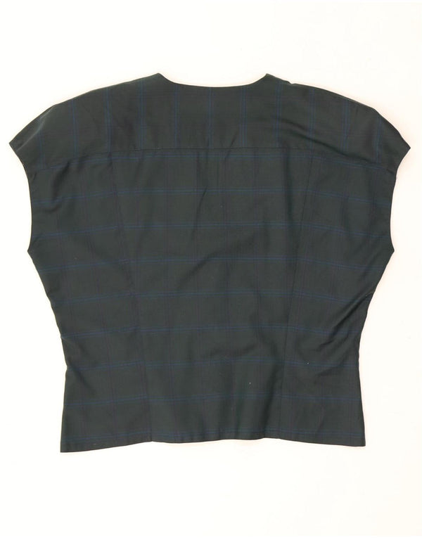 Vintage Damen Kurzarm-Hemdbluse UK 16 Großer grüner Karo