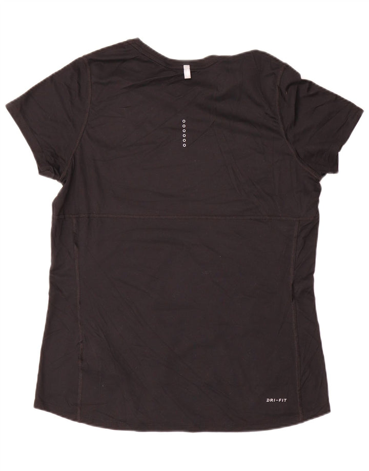 Nike Damen Dri Fit Lauf-T-Shirt-Oberteil UK 16 Large Schwarz Polyester