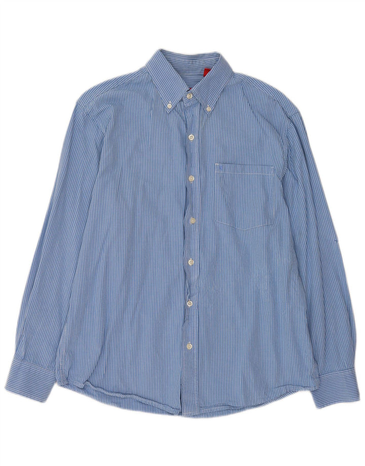 Izod Herrenhemd aus mittelblau karierter Baumwolle