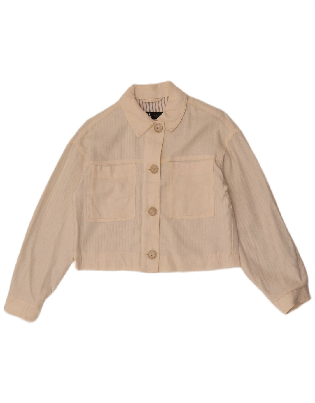 Zara Damen Crop Übergroße Bomberjacke UK 6 XS Off White