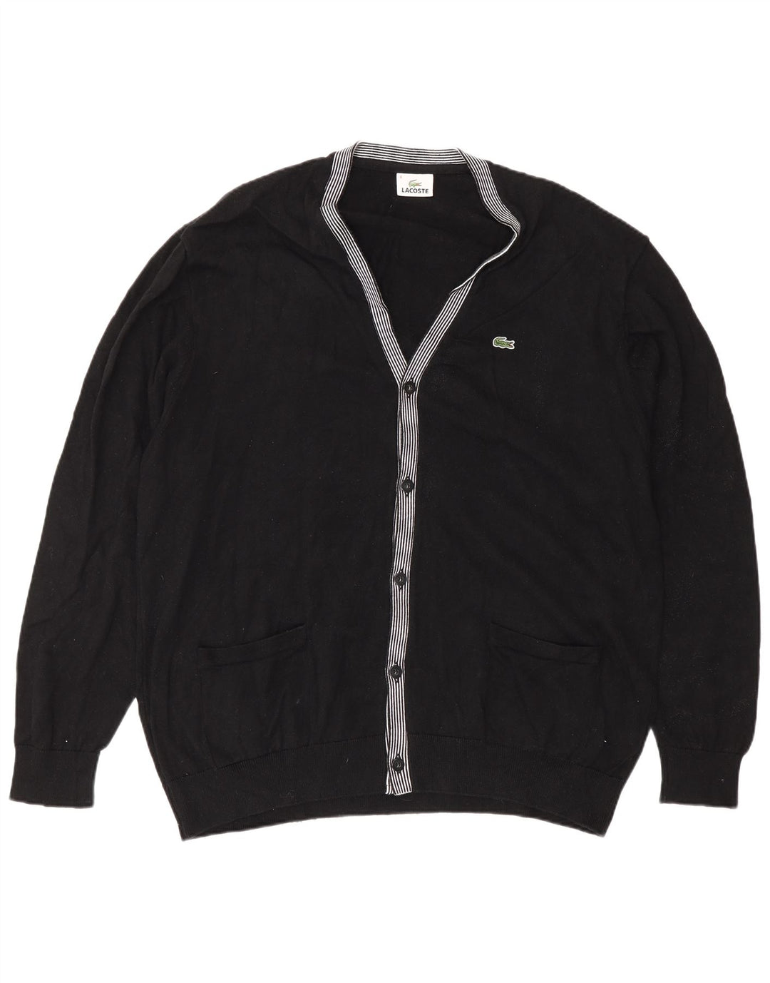 Lacoste Herren-Strickjacke, Größe 8 2XL, schwarze Baumwolle