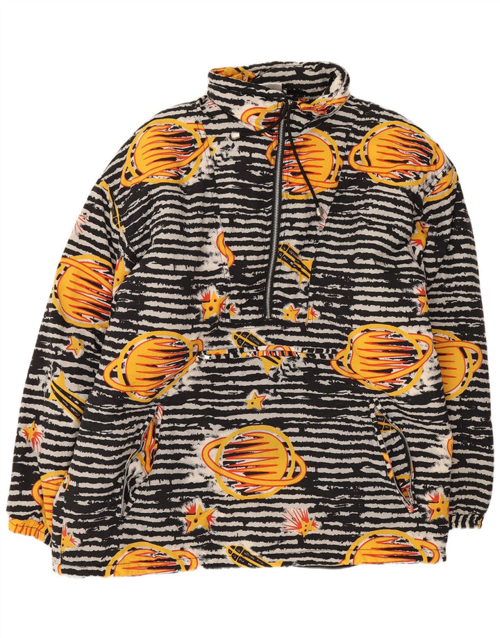 Vintage Jungen-Anorakjacke mit lockerer Passform, 13–14 Jahre, schwarzes geometrisches Polyamid