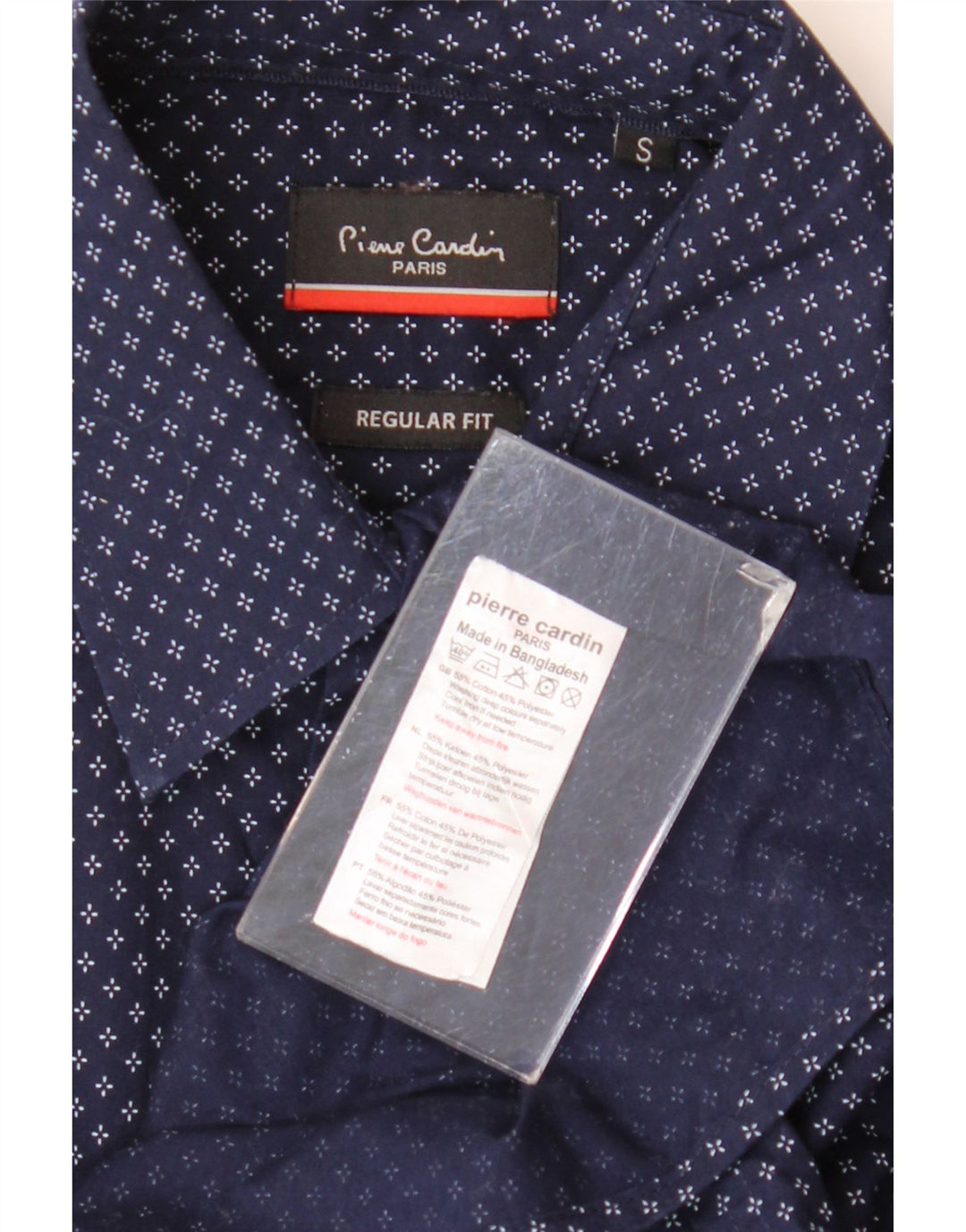 Pierre Cardin Herren-Hemd mit normaler Passform, Größe S, marineblau gefleckte Baumwolle
