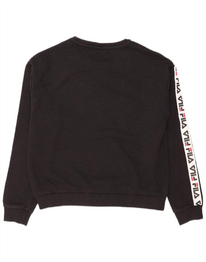 Fila Damen Grafik-Sweatshirt-Pullover UK 14 Mittelschwarze Colourblock-Baumwolle