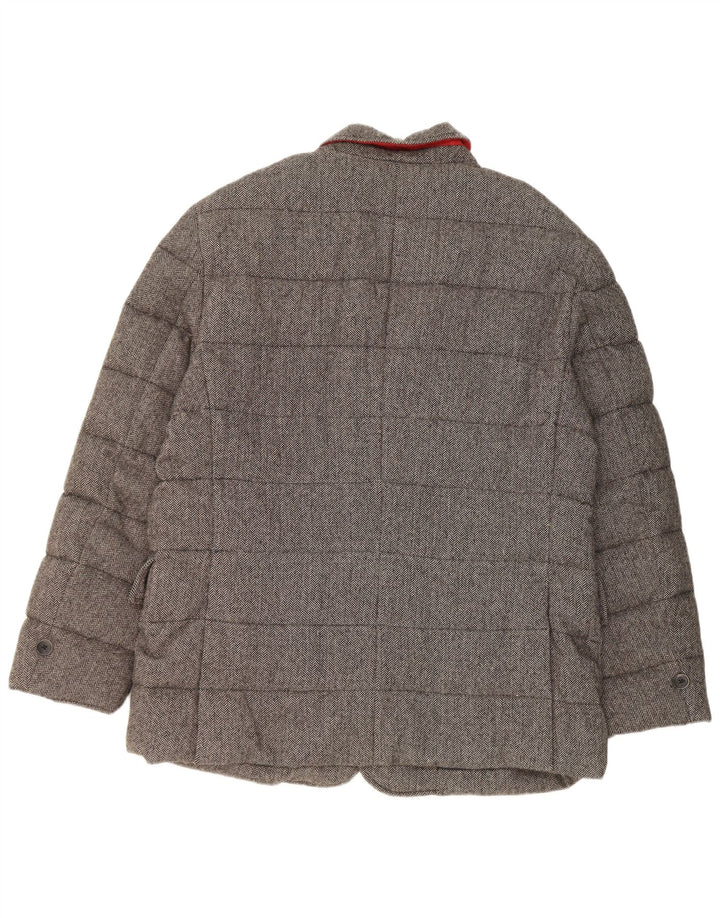 Tommy Hilfiger Herren Wattierte Jacke UK 44 2XL Graue Fischgrätenwolle