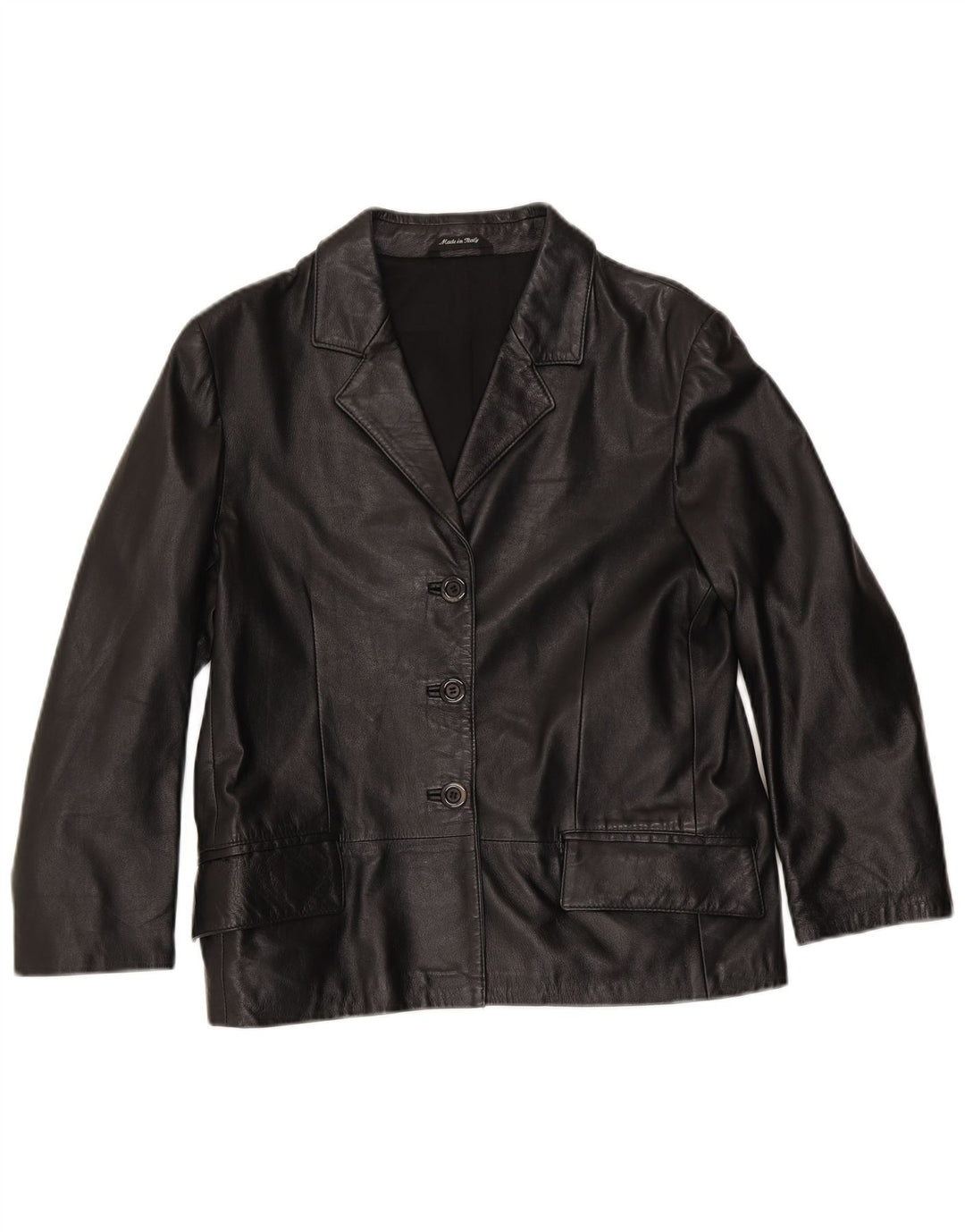 Vintage Damen 3 Knopf Leder Blazer Jacke IT 48 XL Schwarzes Leder